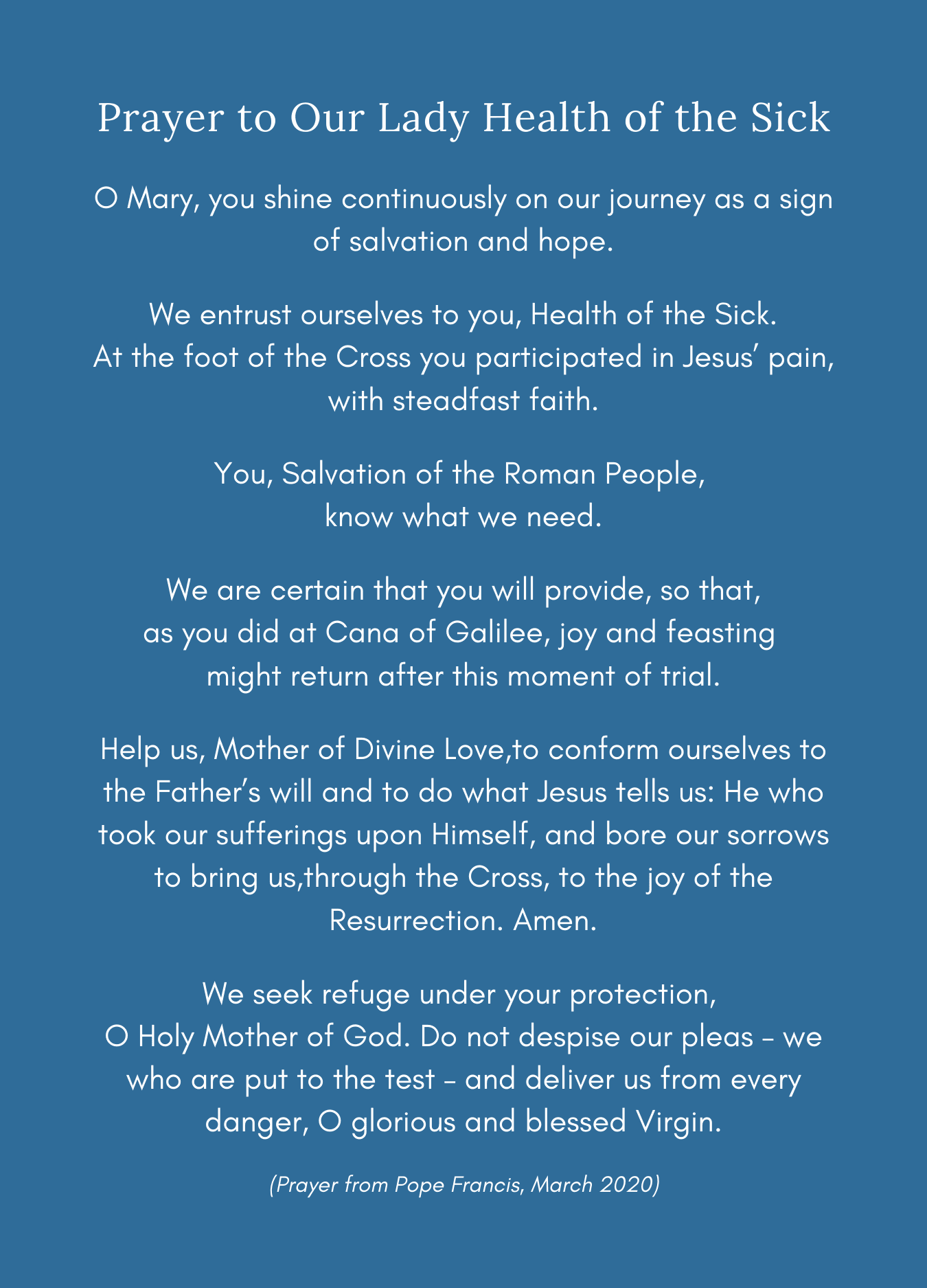 prayer to OLhealthofSick