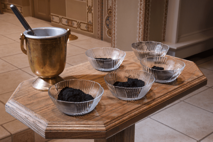 bowls of ashes on Ash Wednesday